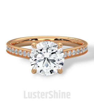 Round Diamond Engagement Ring – 2CT Six Prong Solitaire – Pave Gold Band – Lab or Moissanite – 14K 18K Yellow Gold – Dainty Bridal Ring Gift