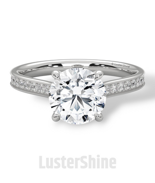 Round Diamond Engagement Ring – 2CT Six Prong Solitaire – Pave Gold Band – Lab or Moissanite – 14K 18K Yellow Gold – Dainty Bridal Ring Gift