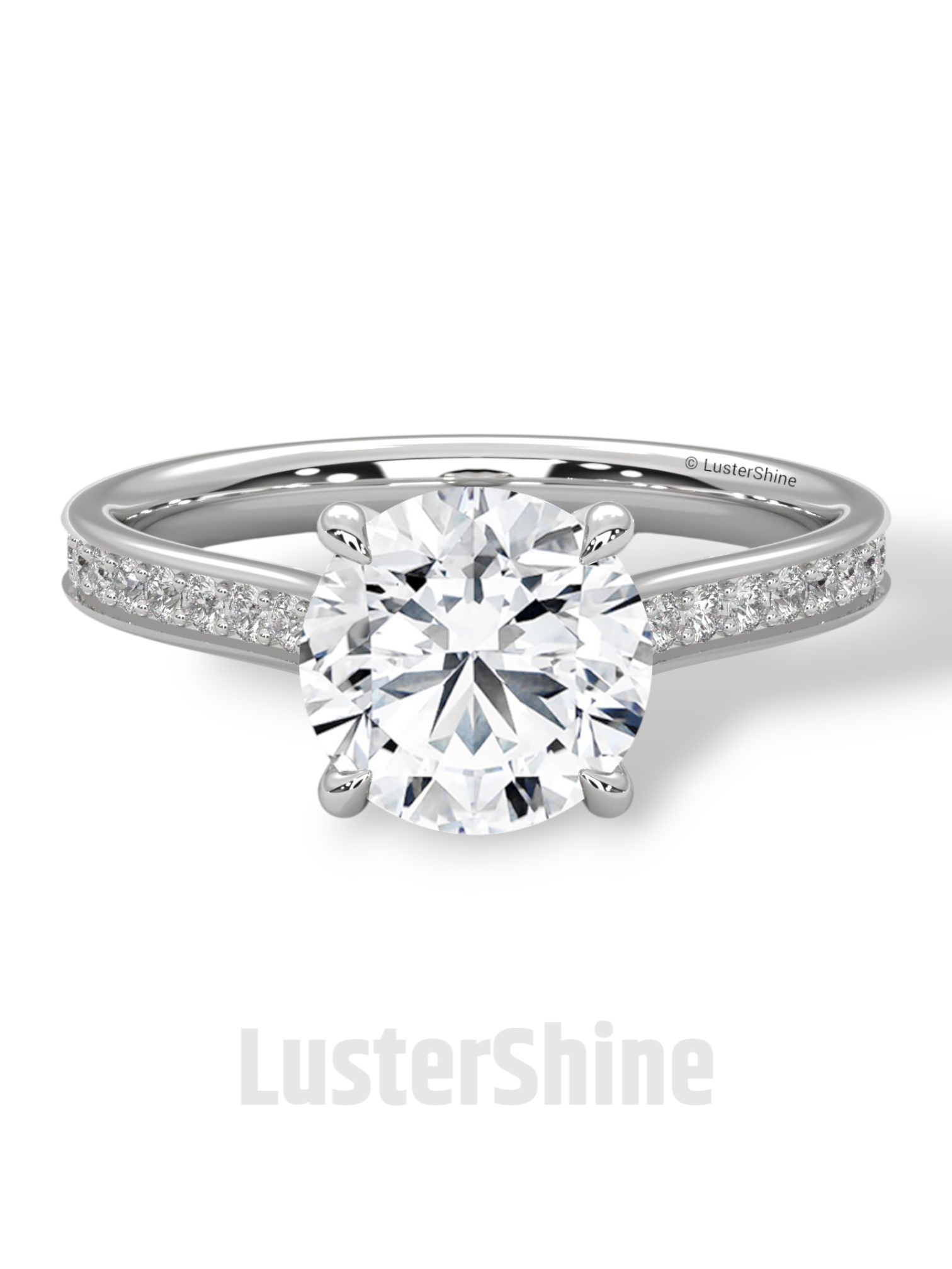 Round Diamond Engagement Ring – 2CT Six Prong Solitaire – Pave Gold Band – Lab or Moissanite – 14K 18K Yellow Gold – Dainty Bridal Ring Gift