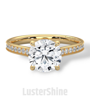 Round Diamond Engagement Ring – 2CT Six Prong Solitaire – Pave Gold Band – Lab or Moissanite – 14K 18K Yellow Gold – Dainty Bridal Ring Gift