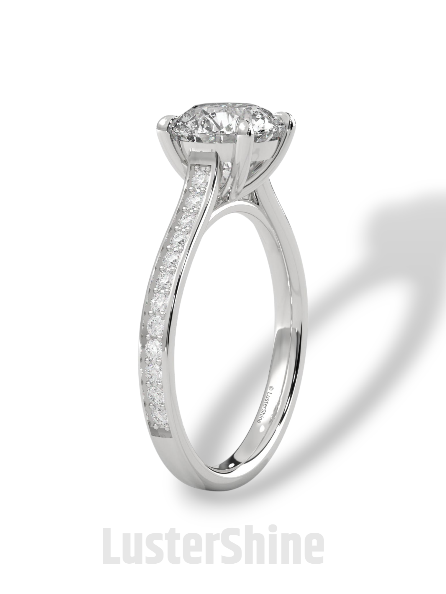 Round Diamond Engagement Ring – 2CT Six Prong Solitaire – Pave Gold Band – Lab or Moissanite – 14K 18K Yellow Gold – Dainty Bridal Ring Gift
