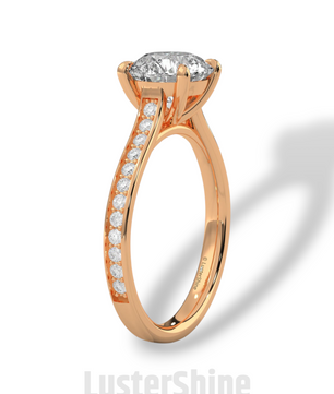 Round Diamond Engagement Ring – 2CT Six Prong Solitaire – Pave Gold Band – Lab or Moissanite – 14K 18K Yellow Gold – Dainty Bridal Ring Gift