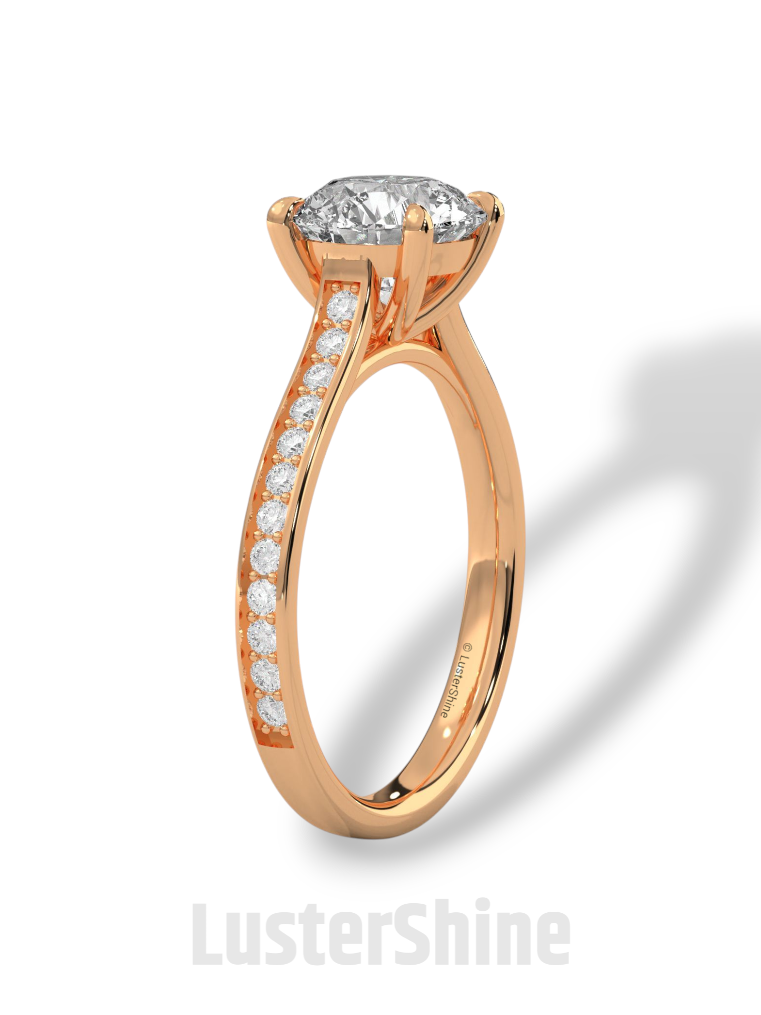 Round Diamond Engagement Ring – 2CT Six Prong Solitaire – Pave Gold Band – Lab or Moissanite – 14K 18K Yellow Gold – Dainty Bridal Ring Gift