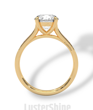 Round Diamond Engagement Ring – 2CT Six Prong Solitaire – Pave Gold Band – Lab or Moissanite – 14K 18K Yellow Gold – Dainty Bridal Ring Gift