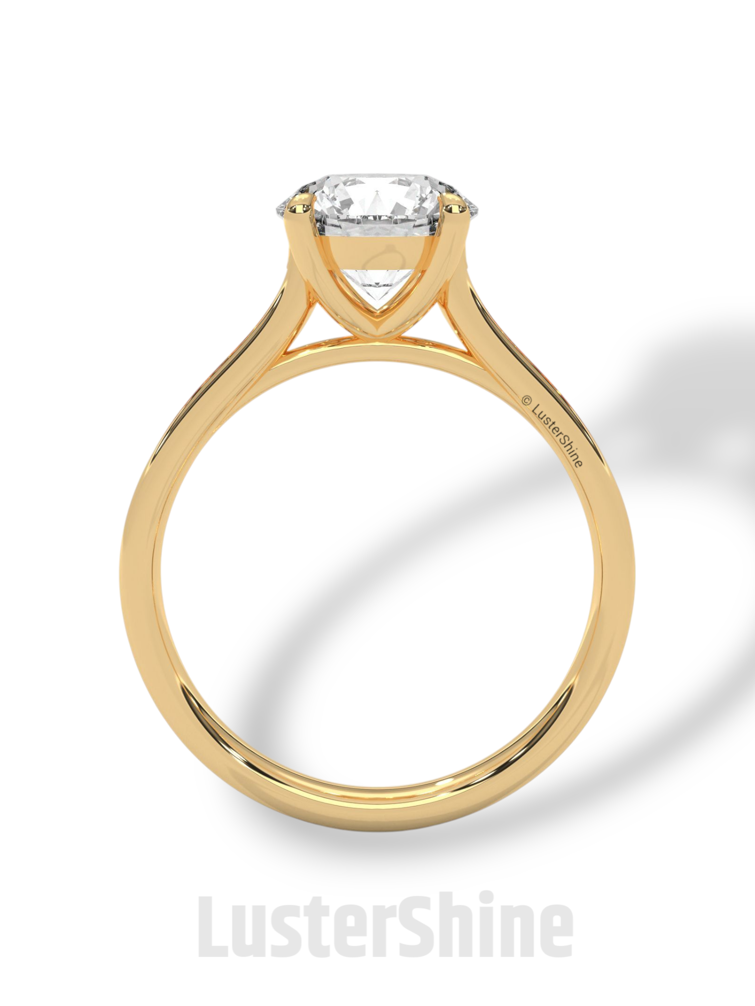 Round Diamond Engagement Ring – 2CT Six Prong Solitaire – Pave Gold Band – Lab or Moissanite – 14K 18K Yellow Gold – Dainty Bridal Ring Gift