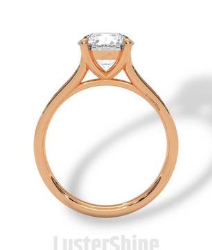 Round Diamond Engagement Ring – 2CT Six Prong Solitaire – Pave Gold Band – Lab or Moissanite – 14K 18K Yellow Gold – Dainty Bridal Ring Gift