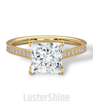 Princess Cut Diamond Engagement Ring – 2 Carat Solitaire Ring – Yellow Gold Wedding Ring – 4 Prong Setting – Handmade Fine Ring Gift for her
