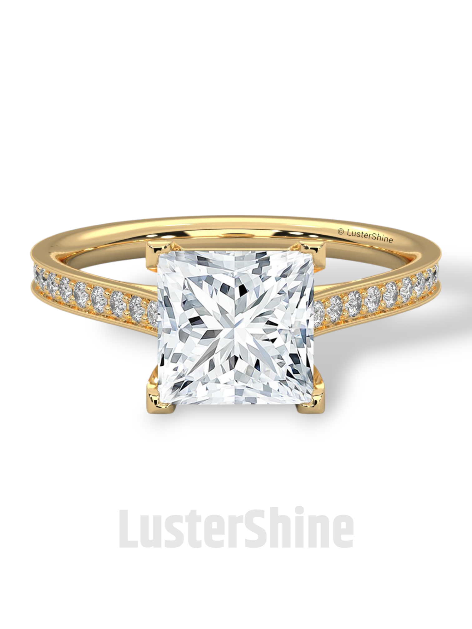 Princess Cut Diamond Engagement Ring – 2 Carat Solitaire Ring – Yellow Gold Wedding Ring – 4 Prong Setting – Handmade Fine Ring Gift for her