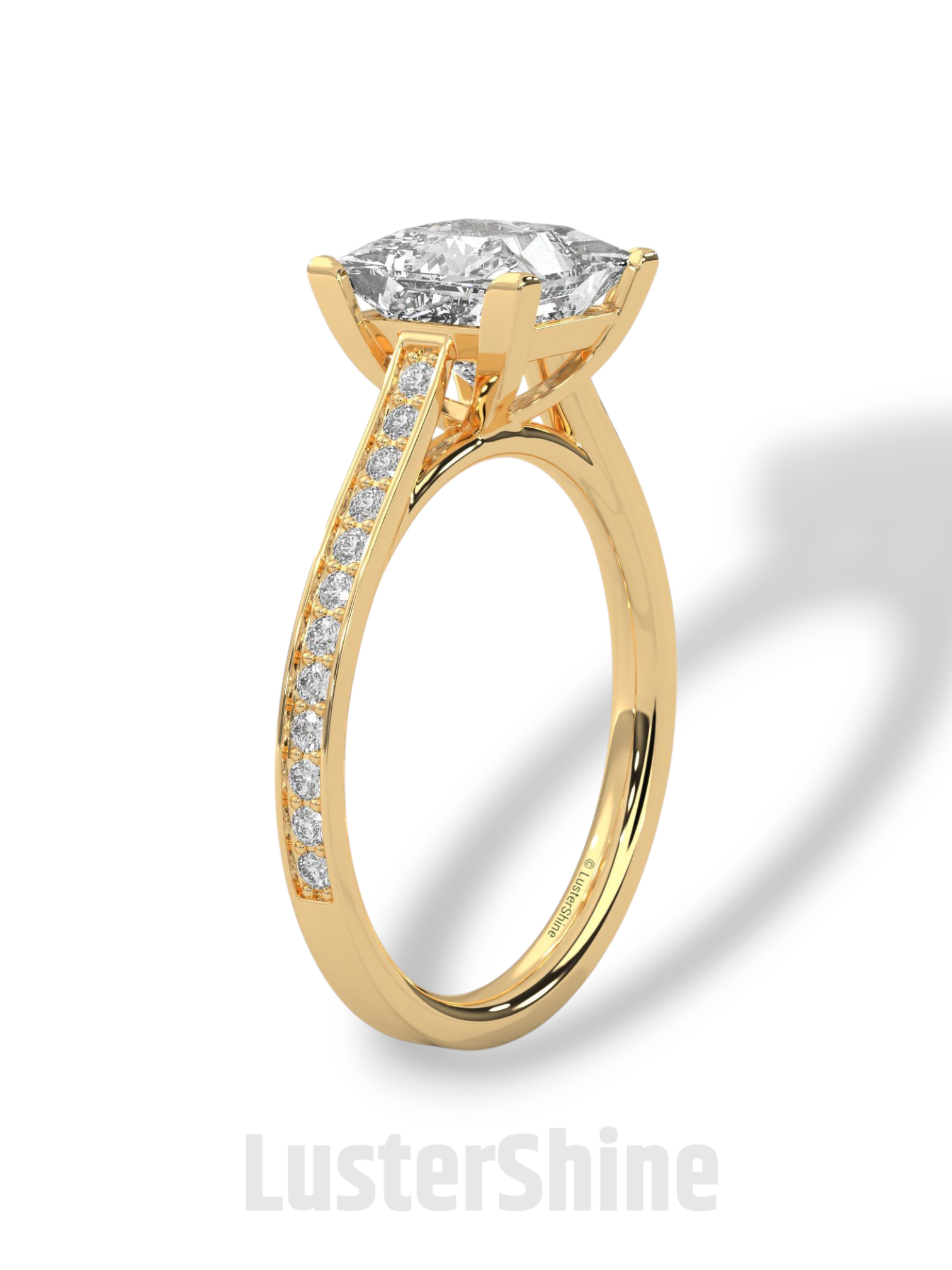 Princess Cut Diamond Engagement Ring – 2 Carat Solitaire Ring – Yellow Gold Wedding Ring – 4 Prong Setting – Handmade Fine Ring Gift for her