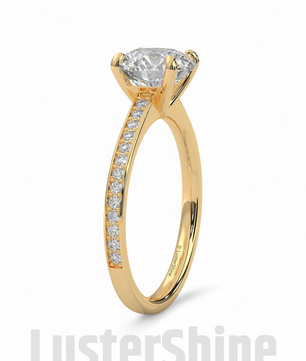 Elegant Round Cut Round Moissanite Engagement Ring with Pave Diamond Band – 14K/18K Gold Proposal Ring – Custom Diamond Fine Jewelry Gift