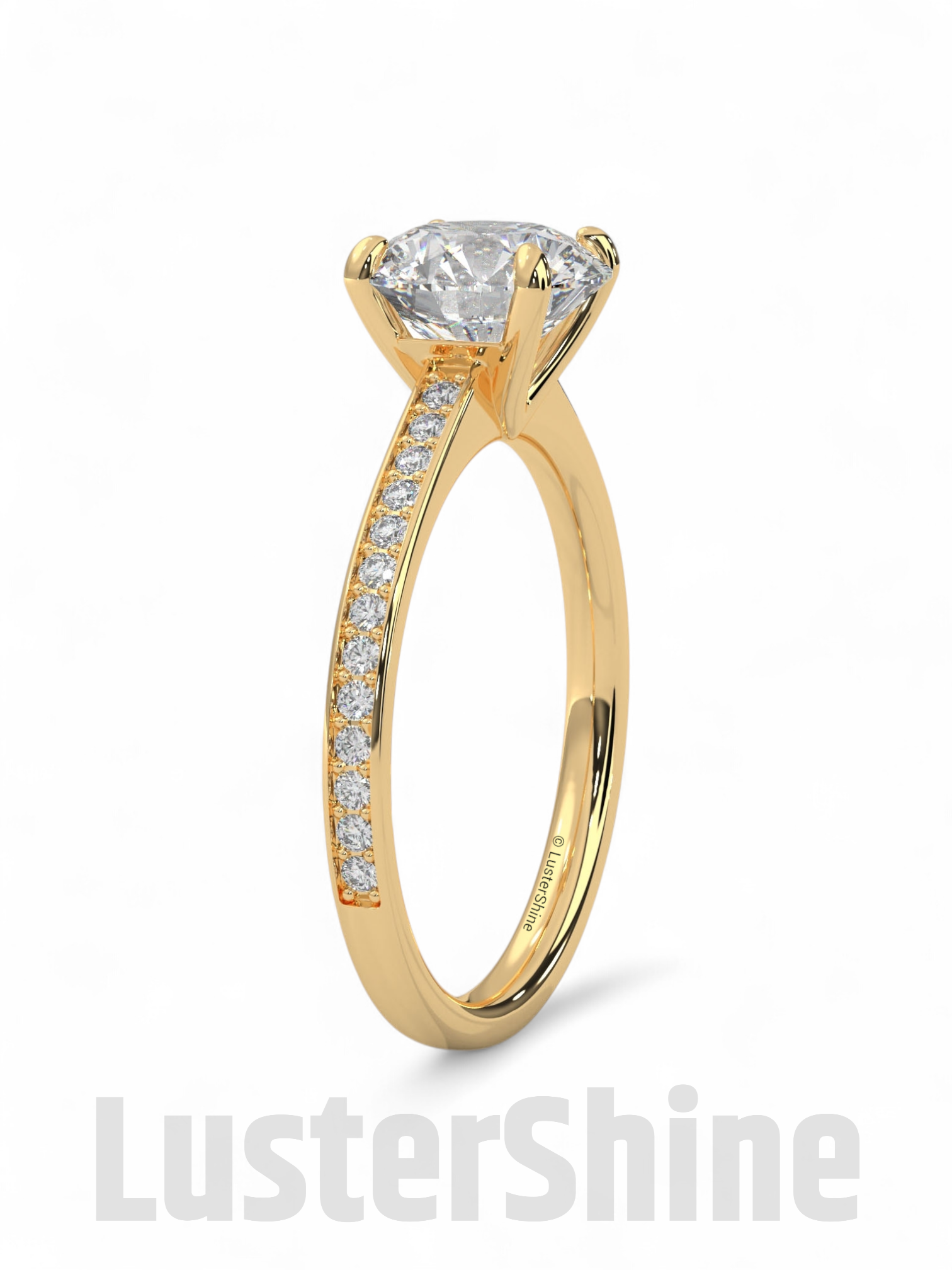 Elegant Round Cut Round Moissanite Engagement Ring with Pave Diamond Band – 14K/18K Gold Proposal Ring – Custom Diamond Fine Jewelry Gift