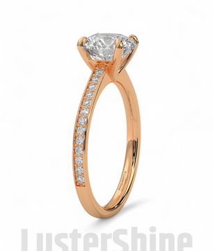 Elegant Round Cut Round Moissanite Engagement Ring with Pave Diamond Band – 14K/18K Gold Proposal Ring – Custom Diamond Fine Jewelry Gift