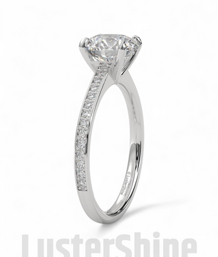 Elegant Round Cut Round Moissanite Engagement Ring with Pave Diamond Band – 14K/18K Gold Proposal Ring – Custom Diamond Fine Jewelry Gift