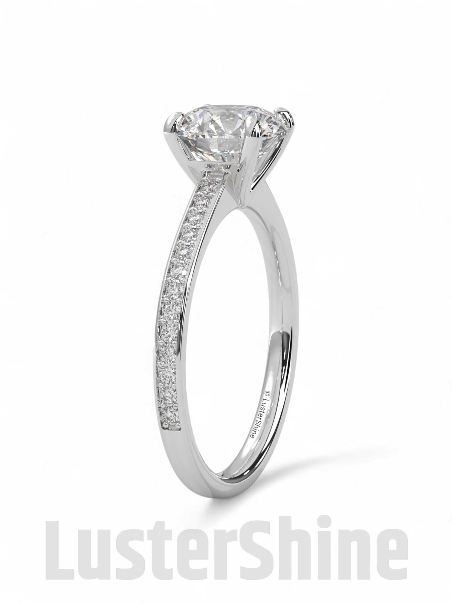 Elegant Round Cut Round Moissanite Engagement Ring with Pave Diamond Band – 14K/18K Gold Proposal Ring – Custom Diamond Fine Jewelry Gift