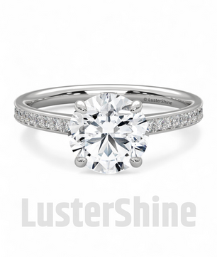 Elegant Round Cut Round Moissanite Engagement Ring with Pave Diamond Band – 14K/18K Gold Proposal Ring – Custom Diamond Fine Jewelry Gift