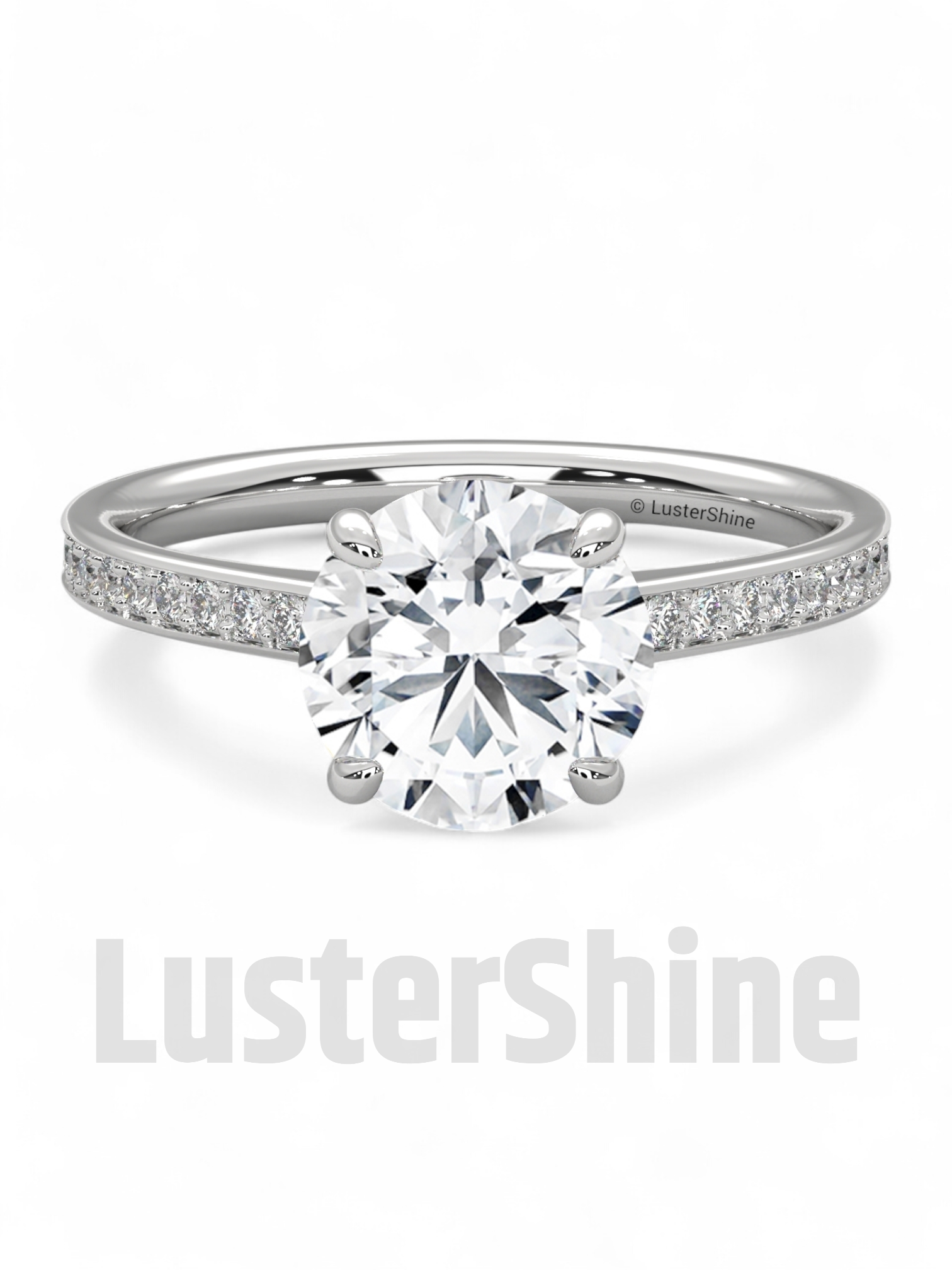 Elegant Round Cut Round Moissanite Engagement Ring with Pave Diamond Band – 14K/18K Gold Proposal Ring – Custom Diamond Fine Jewelry Gift