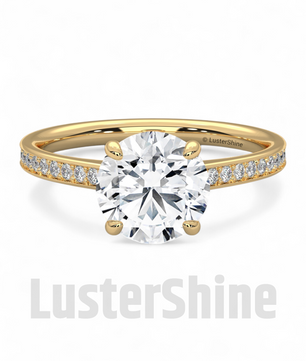 Elegant Round Cut Round Moissanite Engagement Ring with Pave Diamond Band – 14K/18K Gold Proposal Ring – Custom Diamond Fine Jewelry Gift