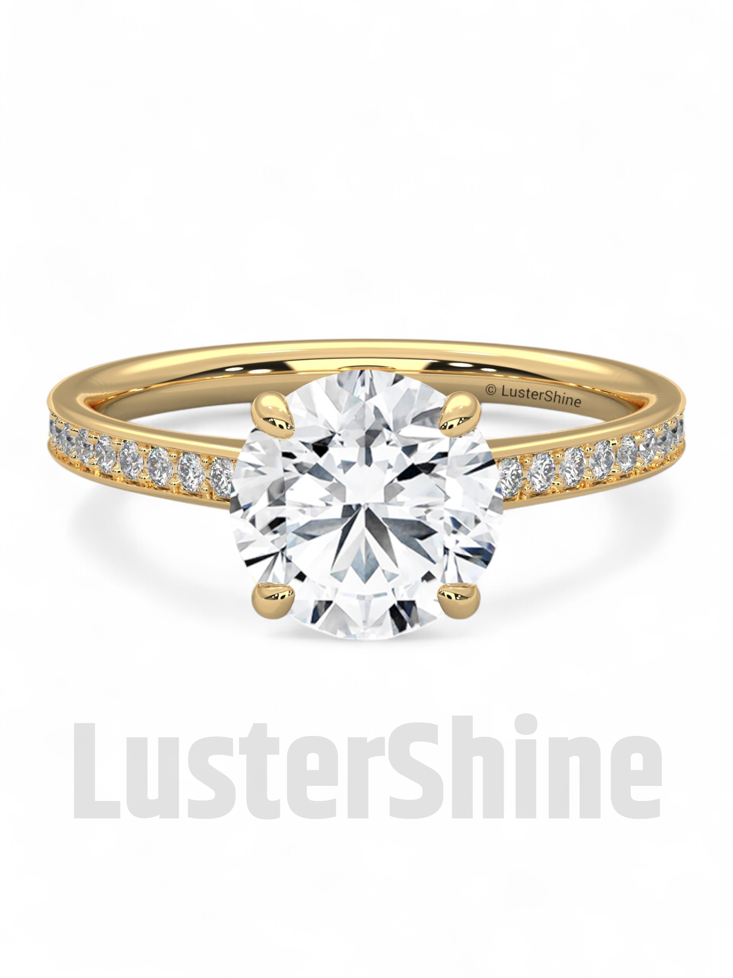 Elegant Round Cut Round Moissanite Engagement Ring with Pave Diamond Band – 14K/18K Gold Proposal Ring – Custom Diamond Fine Jewelry Gift