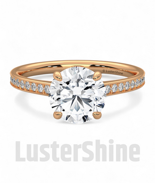 Elegant Round Cut Round Moissanite Engagement Ring with Pave Diamond Band – 14K/18K Gold Proposal Ring – Custom Diamond Fine Jewelry Gift