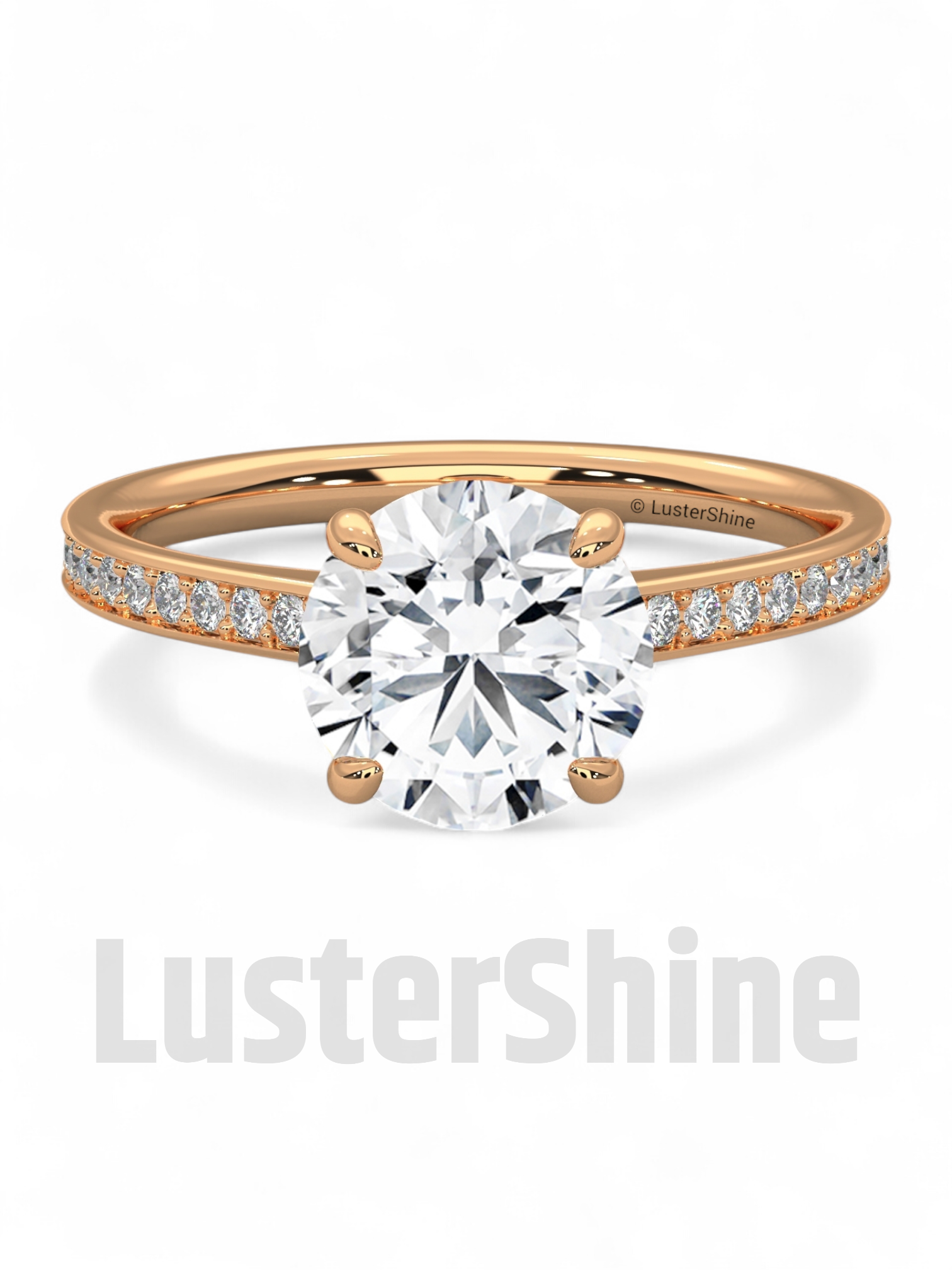 Elegant Round Cut Round Moissanite Engagement Ring with Pave Diamond Band – 14K/18K Gold Proposal Ring – Custom Diamond Fine Jewelry Gift