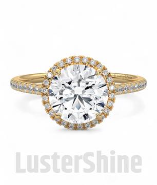 Gold Halo Moissanite Engagement Ring – Round Diamond Pave Band – Custom Bridal Proposal Ring – Anniversary Gift Diamond Band in 14K/18K Gold