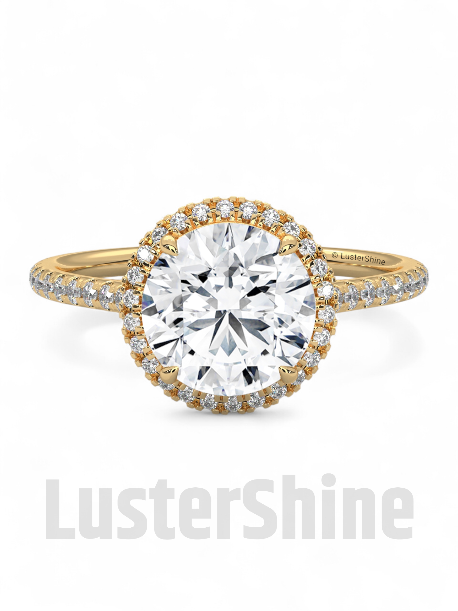 Gold Halo Moissanite Engagement Ring – Round Diamond Pave Band – Custom Bridal Proposal Ring – Anniversary Gift Diamond Band in 14K/18K Gold