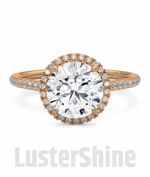Gold Halo Moissanite Engagement Ring – Round Diamond Pave Band – Custom Bridal Proposal Ring – Anniversary Gift Diamond Band in 14K/18K Gold
