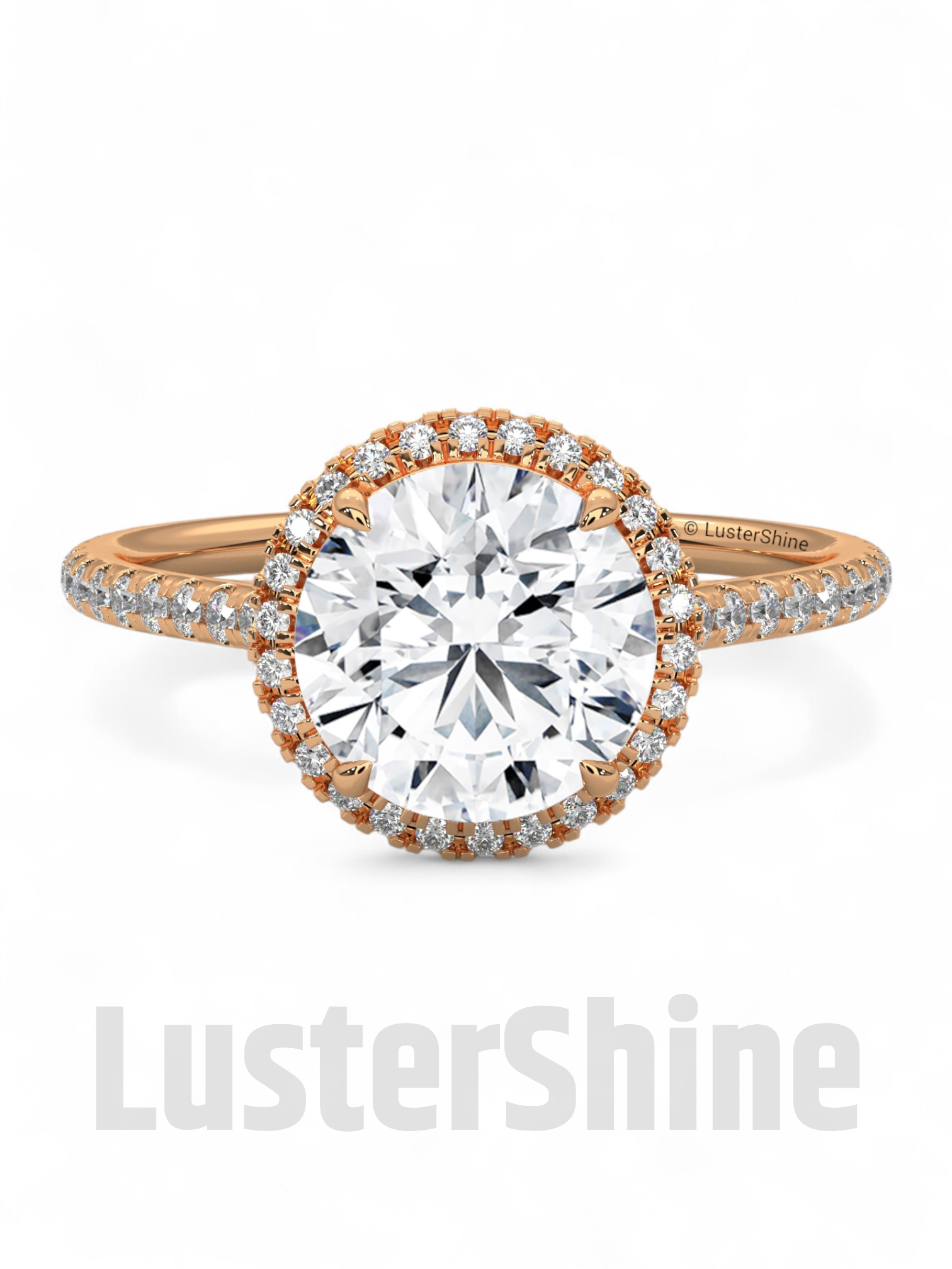 Gold Halo Moissanite Engagement Ring – Round Diamond Pave Band – Custom Bridal Proposal Ring – Anniversary Gift Diamond Band in 14K/18K Gold