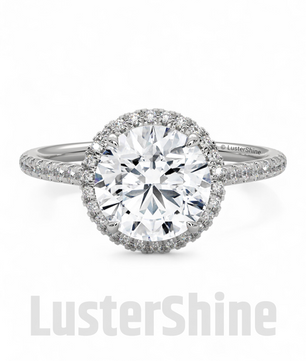 Gold Halo Moissanite Engagement Ring – Round Diamond Pave Band – Custom Bridal Proposal Ring – Anniversary Gift Diamond Band in 14K/18K Gold