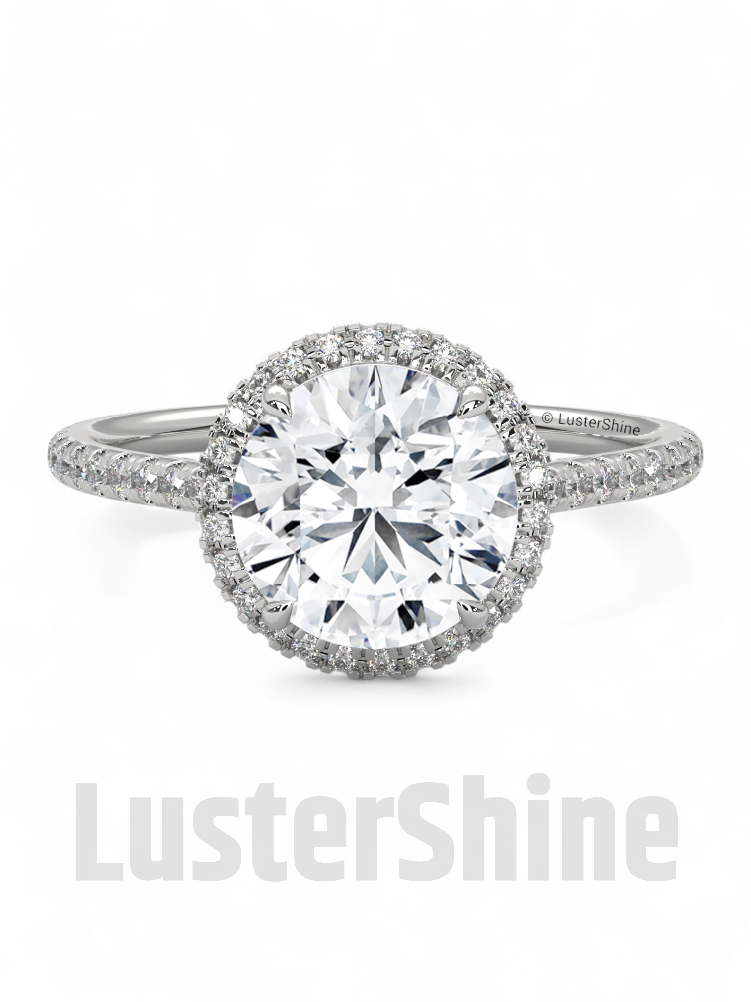 Gold Halo Moissanite Engagement Ring – Round Diamond Pave Band – Custom Bridal Proposal Ring – Anniversary Gift Diamond Band in 14K/18K Gold
