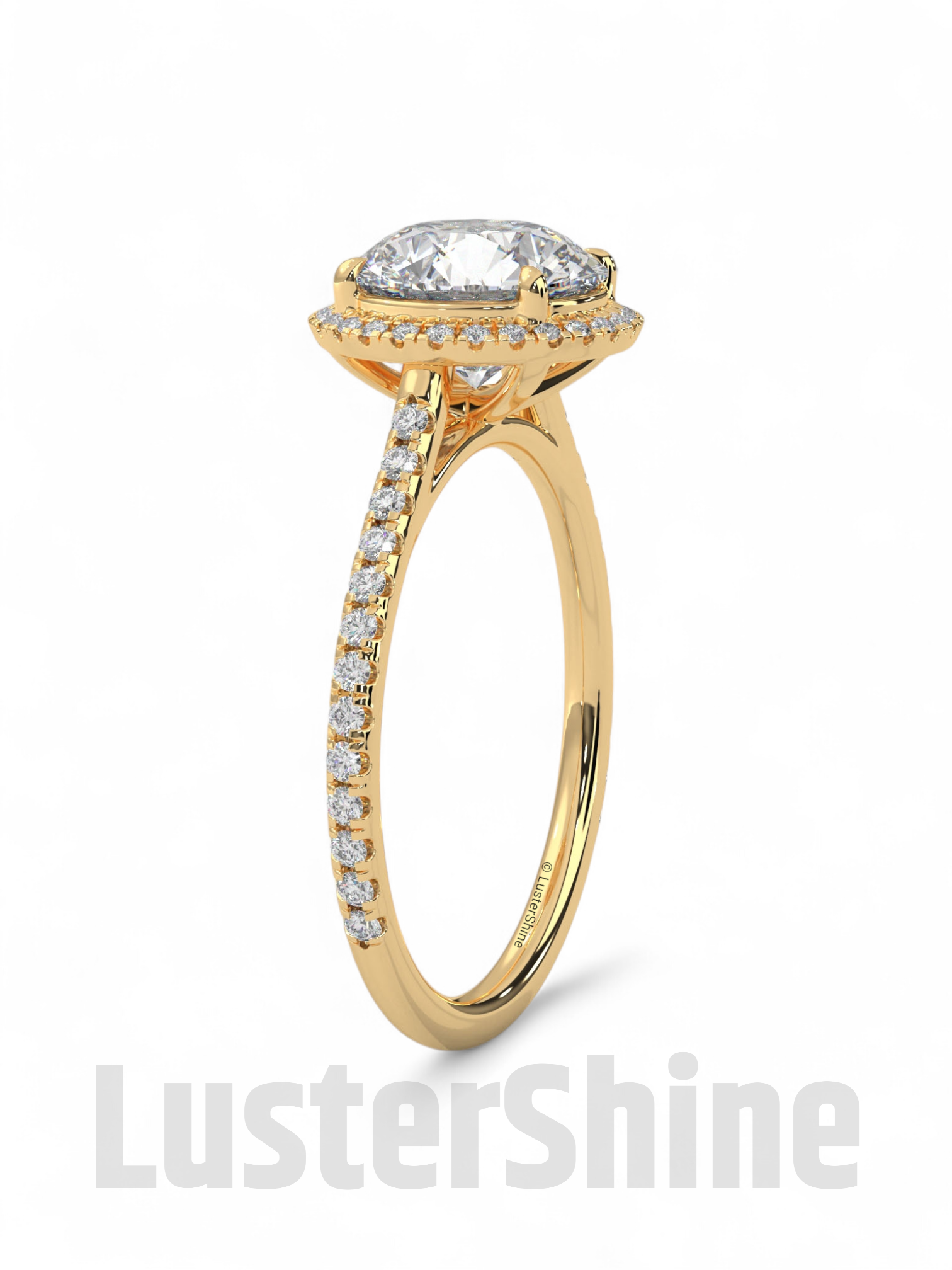 Gold Halo Moissanite Engagement Ring – Round Diamond Pave Band – Custom Bridal Proposal Ring – Anniversary Gift Diamond Band in 14K/18K Gold