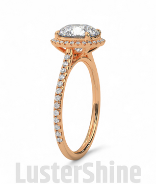 Gold Halo Moissanite Engagement Ring – Round Diamond Pave Band – Custom Bridal Proposal Ring – Anniversary Gift Diamond Band in 14K/18K Gold