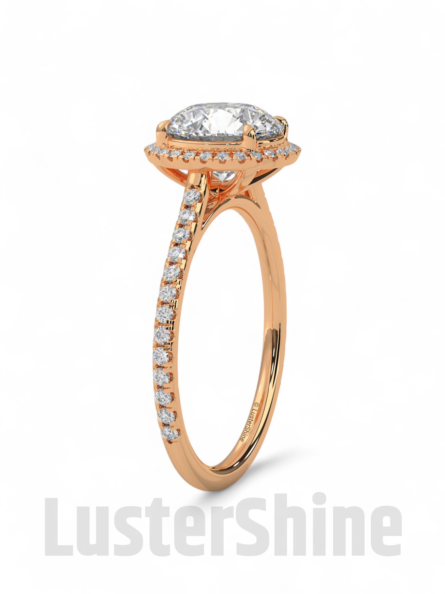 Gold Halo Moissanite Engagement Ring – Round Diamond Pave Band – Custom Bridal Proposal Ring – Anniversary Gift Diamond Band in 14K/18K Gold