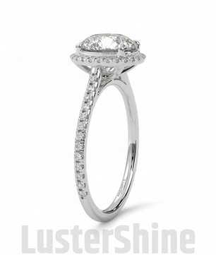 Gold Halo Moissanite Engagement Ring – Round Diamond Pave Band – Custom Bridal Proposal Ring – Anniversary Gift Diamond Band in 14K/18K Gold