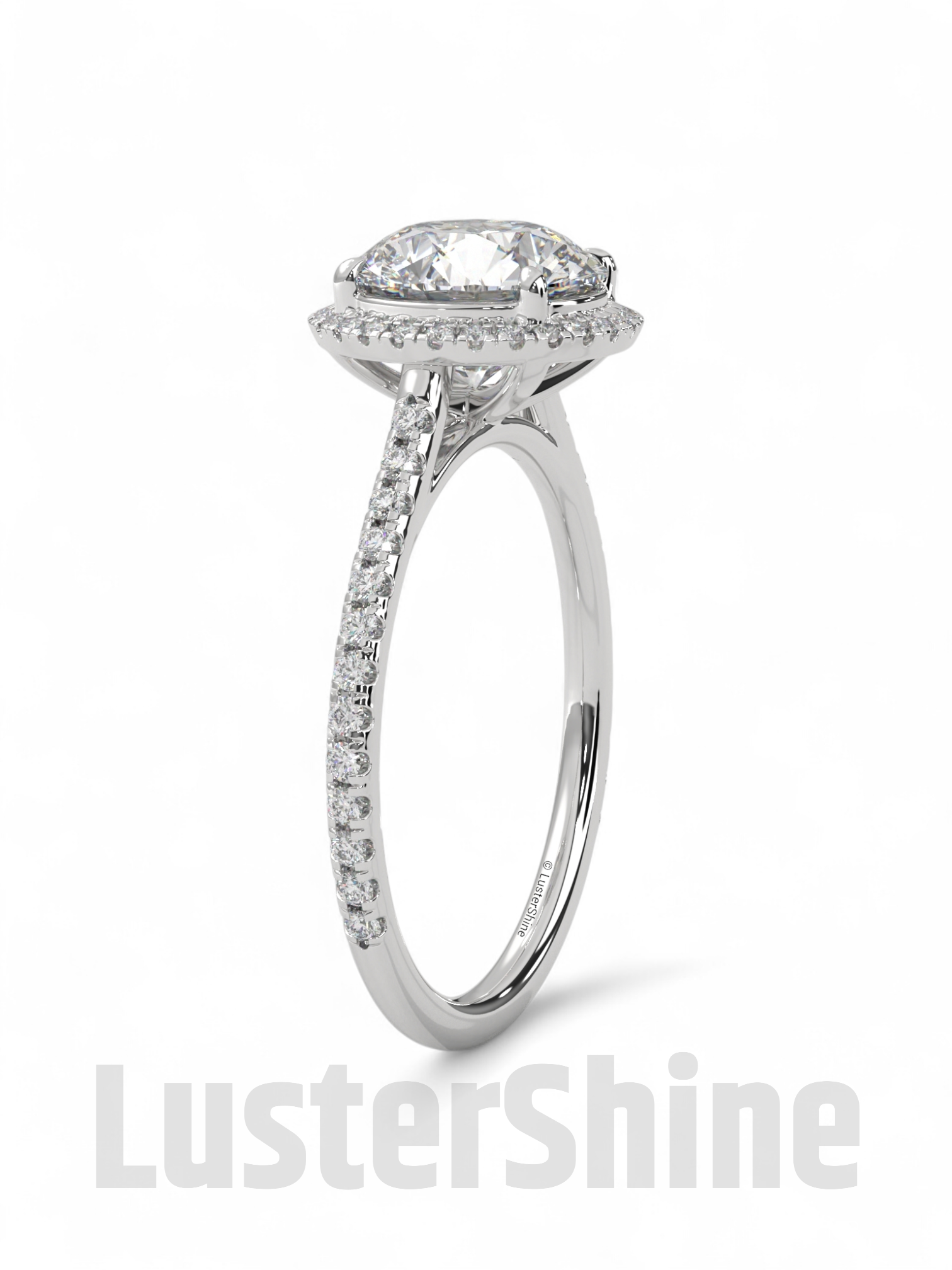 Gold Halo Moissanite Engagement Ring – Round Diamond Pave Band – Custom Bridal Proposal Ring – Anniversary Gift Diamond Band in 14K/18K Gold