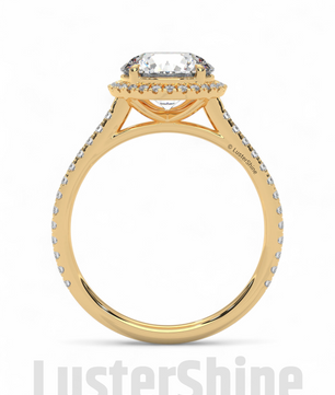 Gold Halo Moissanite Engagement Ring – Round Diamond Pave Band – Custom Bridal Proposal Ring – Anniversary Gift Diamond Band in 14K/18K Gold