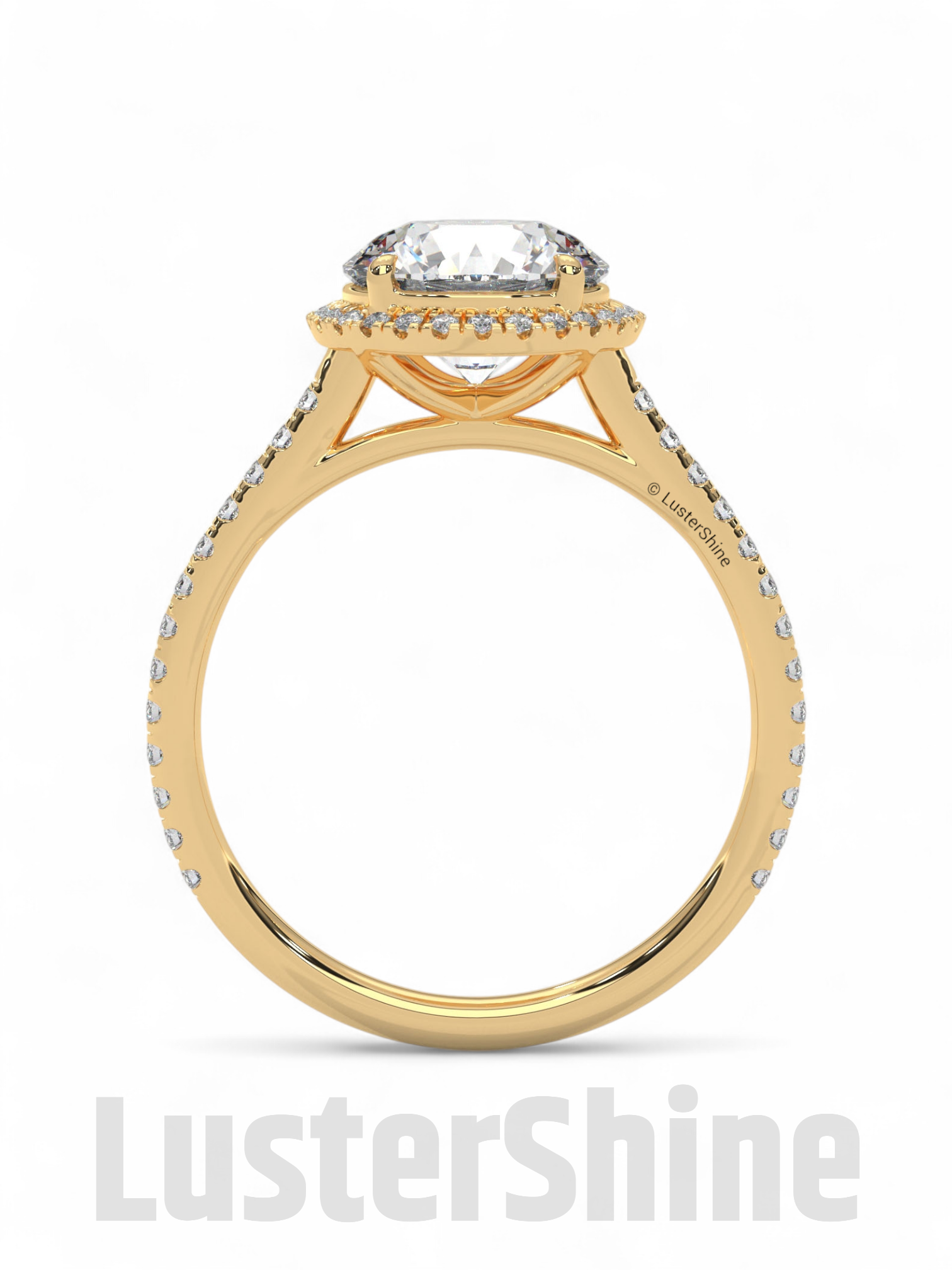 Gold Halo Moissanite Engagement Ring – Round Diamond Pave Band – Custom Bridal Proposal Ring – Anniversary Gift Diamond Band in 14K/18K Gold