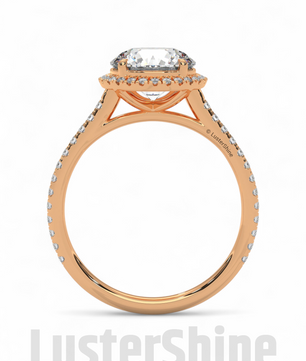 Gold Halo Moissanite Engagement Ring – Round Diamond Pave Band – Custom Bridal Proposal Ring – Anniversary Gift Diamond Band in 14K/18K Gold
