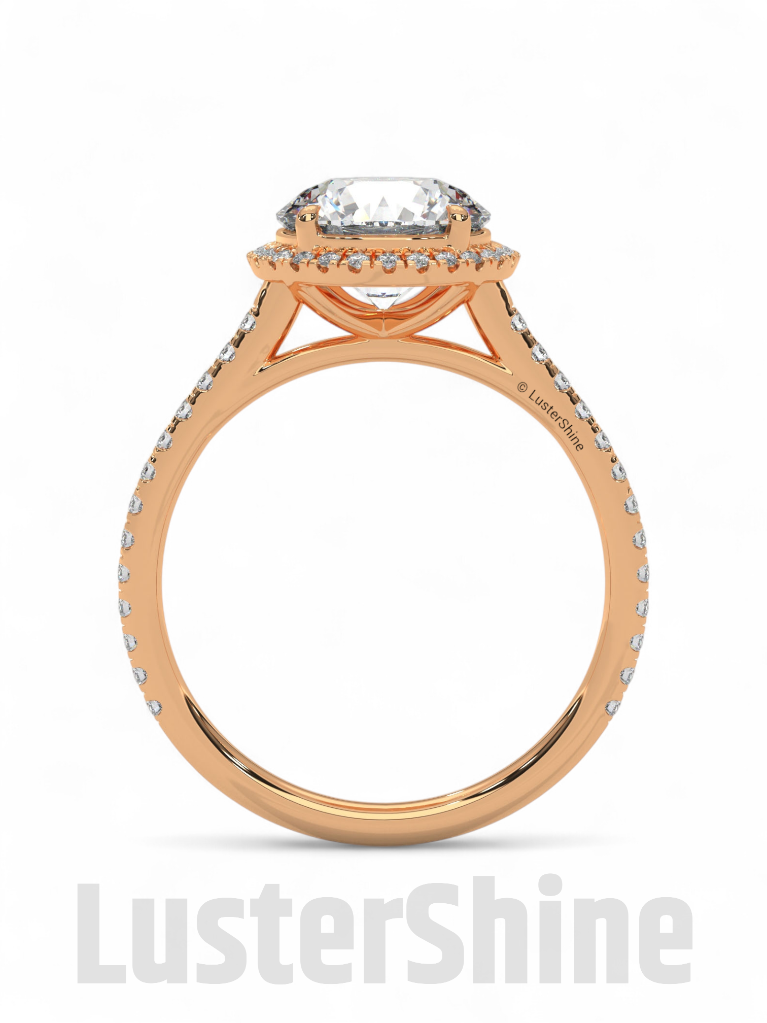 Gold Halo Moissanite Engagement Ring – Round Diamond Pave Band – Custom Bridal Proposal Ring – Anniversary Gift Diamond Band in 14K/18K Gold