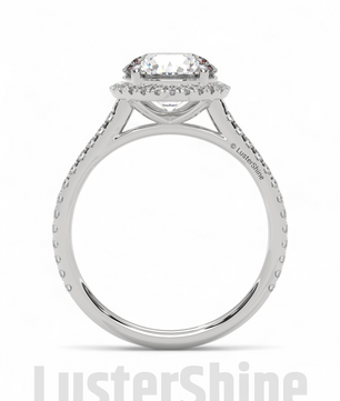 Gold Halo Moissanite Engagement Ring – Round Diamond Pave Band – Custom Bridal Proposal Ring – Anniversary Gift Diamond Band in 14K/18K Gold