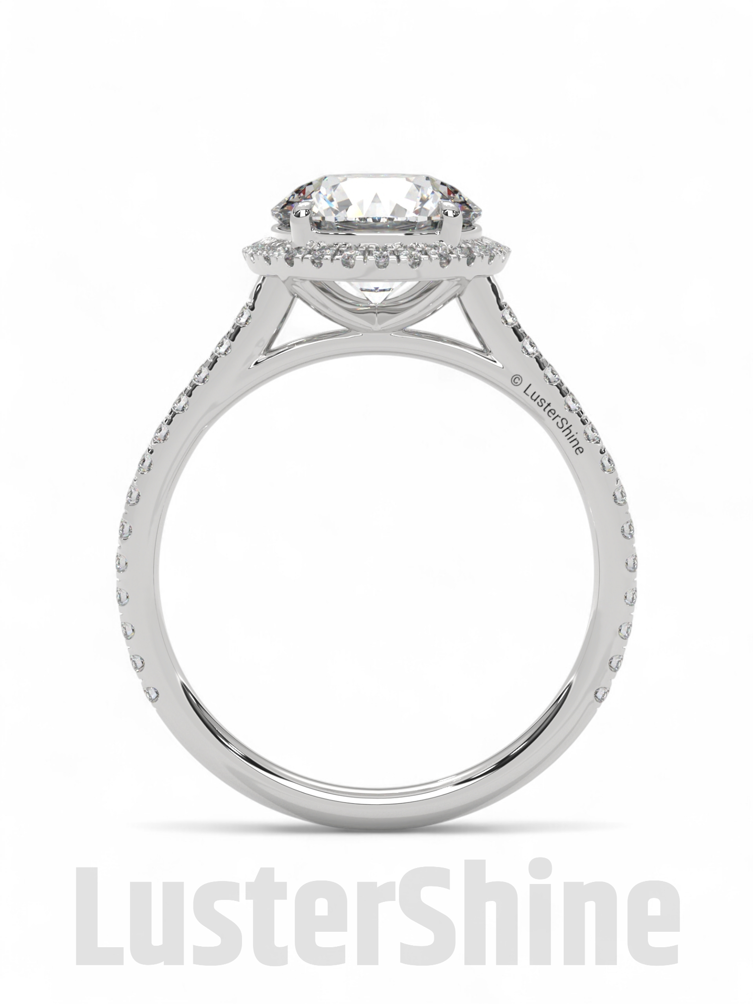 Gold Halo Moissanite Engagement Ring – Round Diamond Pave Band – Custom Bridal Proposal Ring – Anniversary Gift Diamond Band in 14K/18K Gold