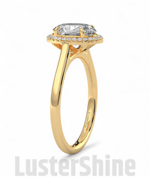 Oval Moissanite Halo Engagement Ring Gold – 9x7mm Oval Solitaire Diamond Ring – Oval Halo Bridal Ring – Handmade Unique Promise Ring Gift