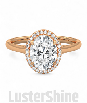 Oval Moissanite Halo Engagement Ring Gold – 9x7mm Oval Solitaire Diamond Ring – Oval Halo Bridal Ring – Handmade Unique Promise Ring Gift