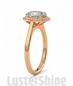 Oval Moissanite Halo Engagement Ring Gold – 9x7mm Oval Solitaire Diamond Ring – Oval Halo Bridal Ring – Handmade Unique Promise Ring Gift