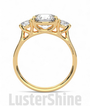 Round Moissanite Three Stone Ring – Classic 3 Stone Engagement Ring – Yellow Gold Bridal Ring – Custom Made Ring – Past Present Future Ring
