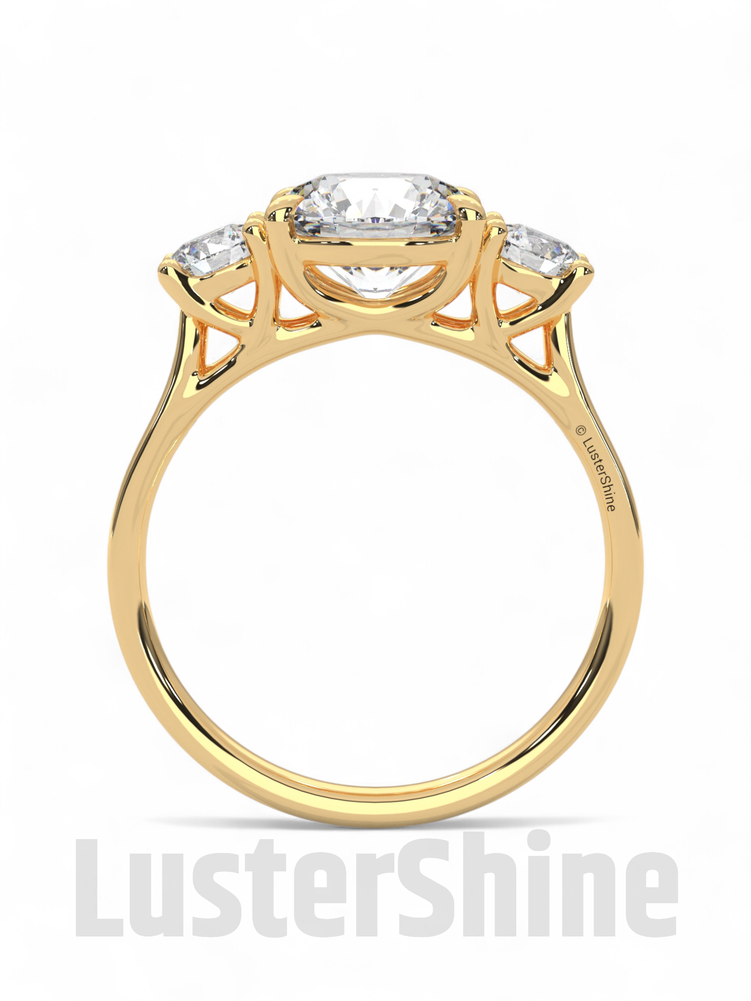Round Moissanite Three Stone Ring – Classic 3 Stone Engagement Ring – Yellow Gold Bridal Ring – Custom Made Ring – Past Present Future Ring