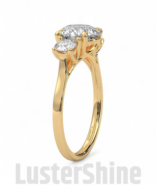Round Moissanite Three Stone Ring – Classic 3 Stone Engagement Ring – Yellow Gold Bridal Ring – Custom Made Ring – Past Present Future Ring
