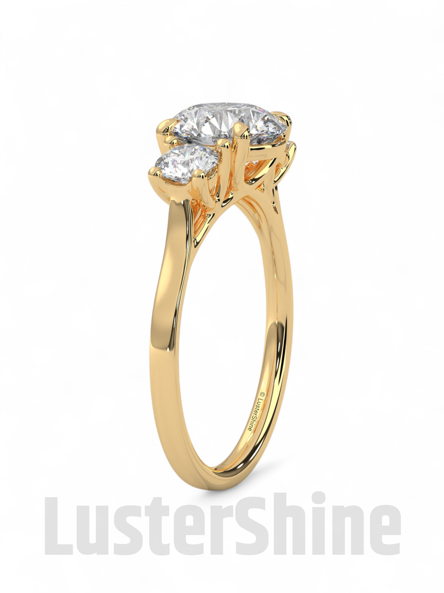 Round Moissanite Three Stone Ring – Classic 3 Stone Engagement Ring – Yellow Gold Bridal Ring – Custom Made Ring – Past Present Future Ring
