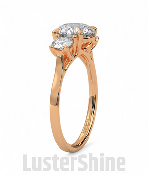 Round Moissanite Three Stone Ring – Classic 3 Stone Engagement Ring – Yellow Gold Bridal Ring – Custom Made Ring – Past Present Future Ring
