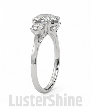Round Moissanite Three Stone Ring – Classic 3 Stone Engagement Ring – Yellow Gold Bridal Ring – Custom Made Ring – Past Present Future Ring
